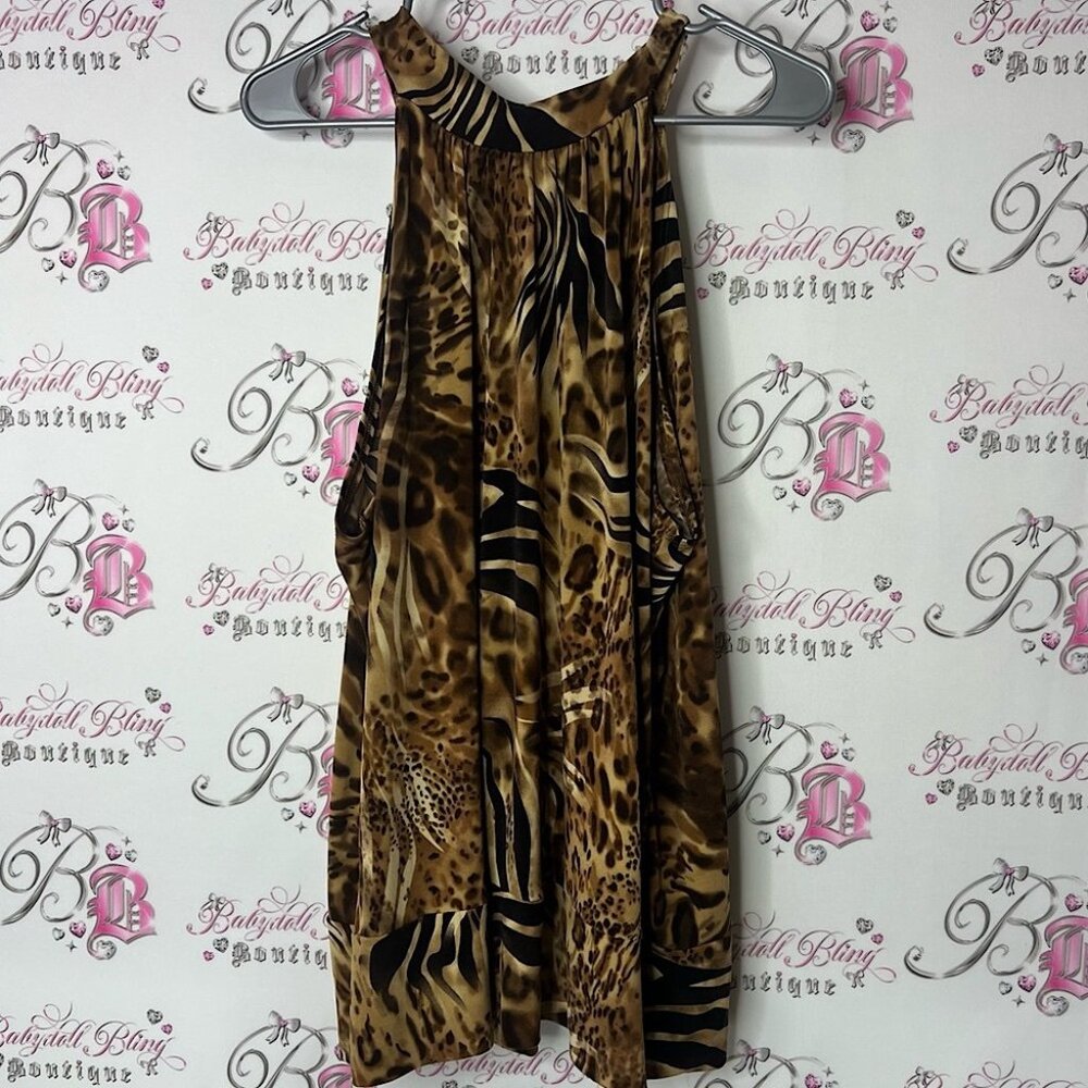 Addition Elle tank top mock neck halter zebra cheetah Leopard Print Blouse